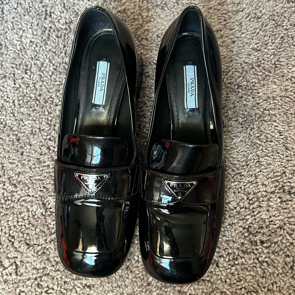 Prada Triangle Logo Black Patent Leather Loafers